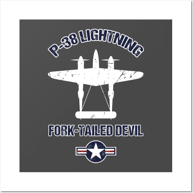 P38 Lightning Warbird Patriotic Design Airforce Military WW2 Wall Art by stearman